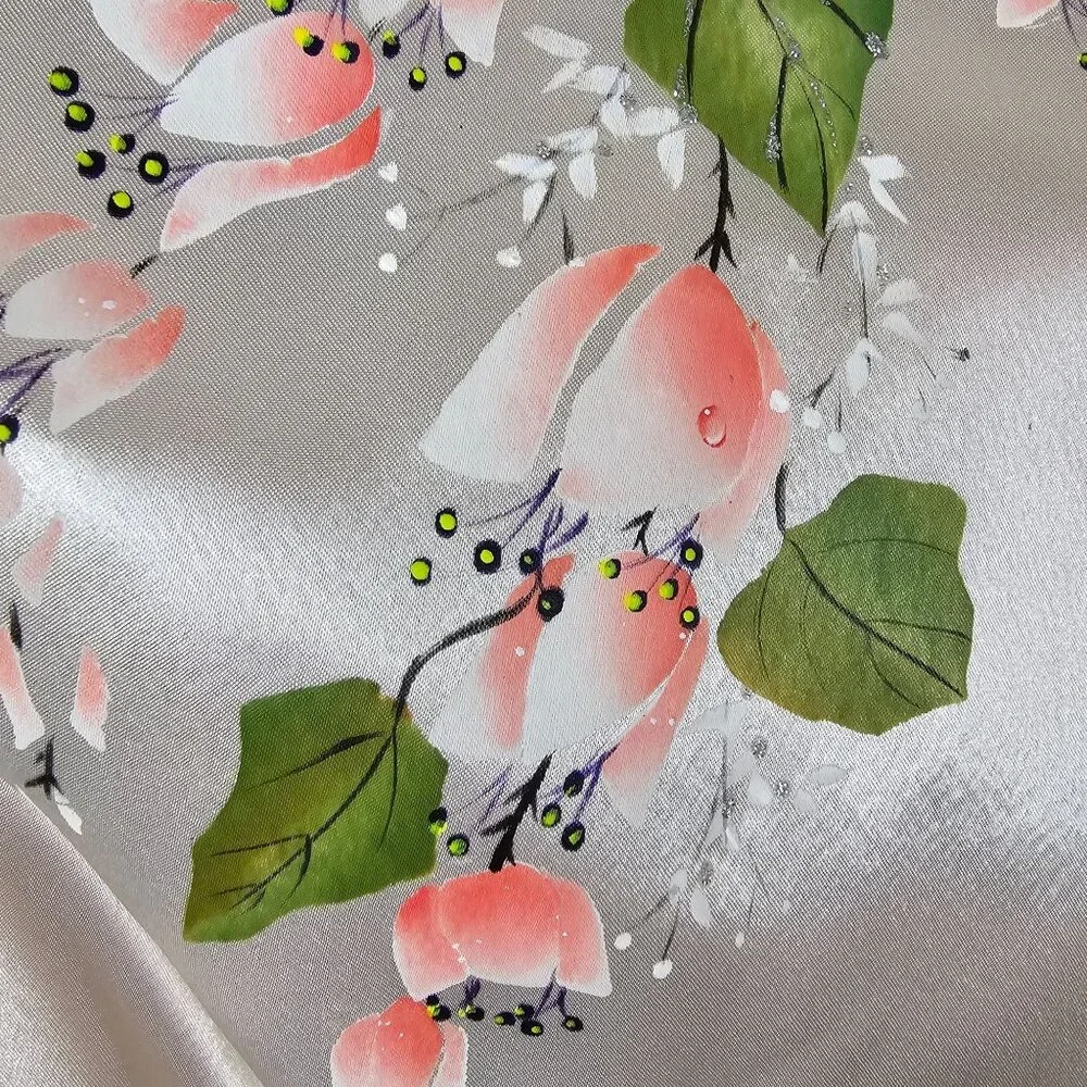 VTG Robe + Pant Sleepwear Set White Satin Floral Soft Loungewear Retro MCM OS
